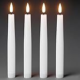 KunSwenn Flameless Taper Candles, Real Wax Flickering Taper Candles Battery Operated with 6H Timer, 4 Pcs White LED Flameless Candlesticks for Halloween Christmas Holiday Wedding Decor