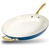 Gotham Steel 14 Inch Non Stick Frying Pans, Family Sized Non Stick Skillet, Large Frying Pan Nonstick Frying Pan, Induction Pan, Nonstick Pan for Cooking, Oven Safe Skillet, Dishwasher Safe–Cream Navy