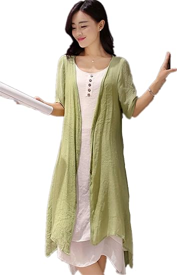 Amazon Zkkk レディースワンピース カーディガン 2点セット シャツ 吊り革スカートマキシ 亜麻 ラウンドネック カジュアルスカート 春夏秋 Aライン袖なし ハイウエストスリム 無地 ロングスカート 大きいサイズ ゆったり ワンピース チュニック 通販