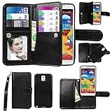 Samsung Galaxy Note 3 III Case, xhorizon TM Premium Leather Folio Case [Wallet Function] [Magnetic Detachable] Fashion Wristlet Lanyard Hand Strap Purse Soft Flip Book Style Multiple Card Slots Cash Compartment Pocket with Magnetic Closure Case Cover Skin ZA5 for Samsung Galaxy Note 3/III (N9000) - Black