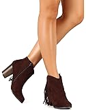 Qupid Ankle Fringe Booties Dark Rust Qusake-11