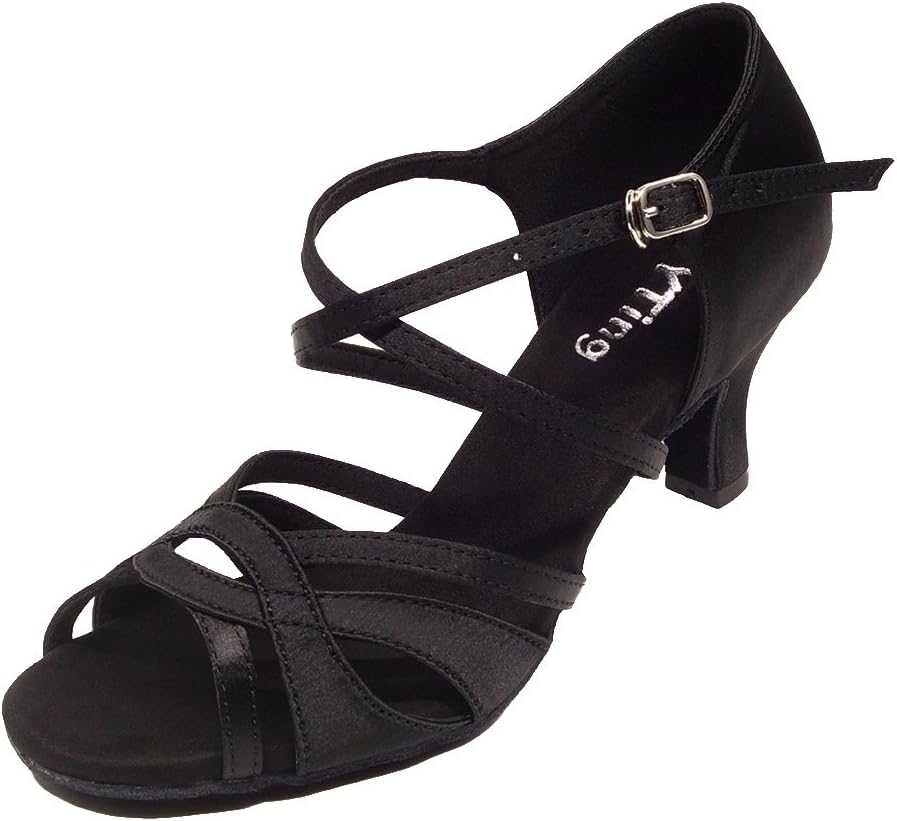 YYTing Women Ballroom Dance Shoes Latin Salsa Bachata Performance Dancing Shoes(9.5, Black)