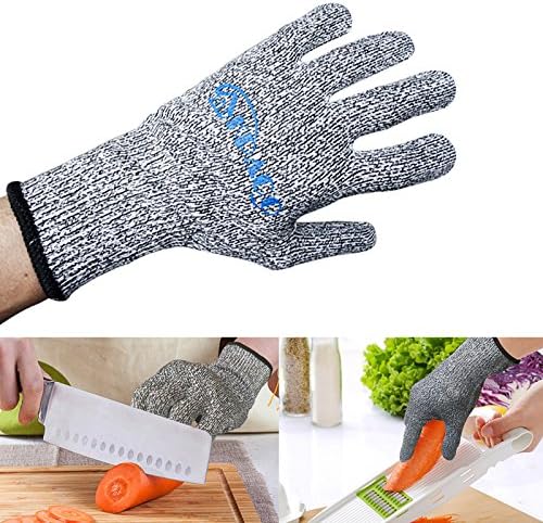 Level 5 Cut Resistance Kitchen Gloves,Kpaco EN388 Certified Ten-pin High Strength Polyethylene Steel Wire Cut Resistant Gloves(PAIR)