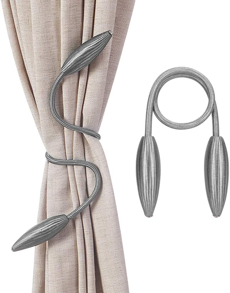 2PCS Curtain Tiebacks Oval Shape Curtain Holdbacks Clip Ropes Metallic Curtain Clips Creative Window Drape Twist Tieback Curtain Holder Hand Knitting Curtain Rope Buckles for Home Office Decor