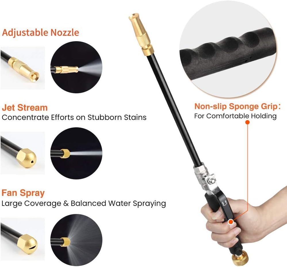 Gelia High Pressure Washer Hose Nozzle for Pressure Washer Aluminum Alloy EVA Black Jet and Fan Car and Garden Cleaning Fits 1/2" Hoses and - Image 4