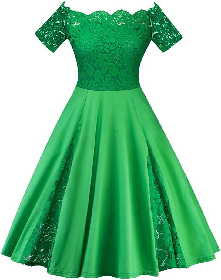 Ladies Dress, Women Plus Size Fashion Solid Lace Patchwork Short Sleeve Party Cocktail Dress