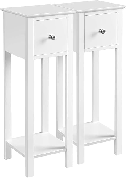 Costoffs Bedside Tables Set Of 2 Nightstand With 1 Drawer Slim Tall Telephone Table Narrow Hallway Side Table Wooden White 25 X 25 X 70 Cm Amazon Co Uk Kitchen Home