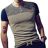LOGEEYAR Mens Premium Fitted Short-Sleeve Contrast Color Stitching T-Shirt (M, Navy Blue)