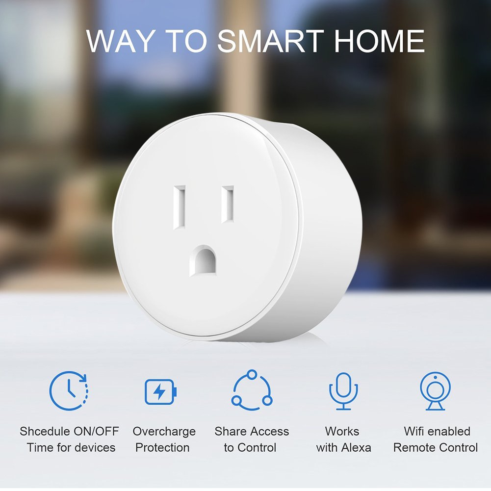 WiFi Smart Plug Mini Smart Outlet Socket Wireless Switch Works with Amazon Alexa Google Home, Remote Control Your Device from Anywhere, No Hub Required, Timing Function