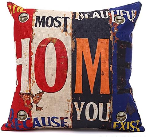 Doupoo Square LOVE Theme Cotton Throw Pillow Case Distressed Vintage Cushion Cover 18 x 18 - Pillow cover Decorative (18 x 18 inch, HOME)