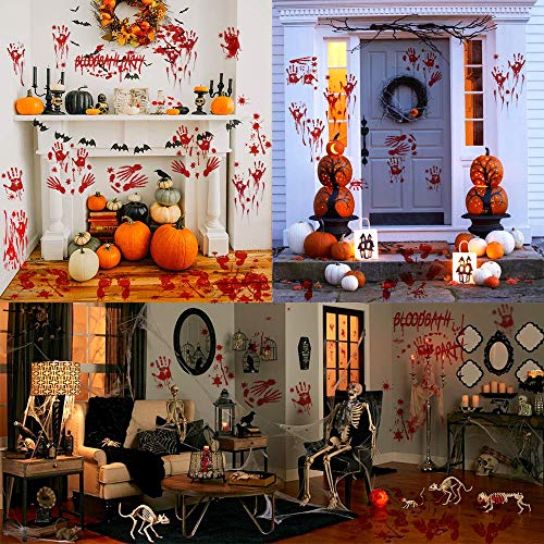 Hely Cancy Halloween Decorations Window Decals Wall Stickers Decor, 88 PCS Bloody Handprint Footprint Horror Bathroom Zombie Party Decorations Supplies,12 inches by 16 inches Sheet - Thumbnail 6