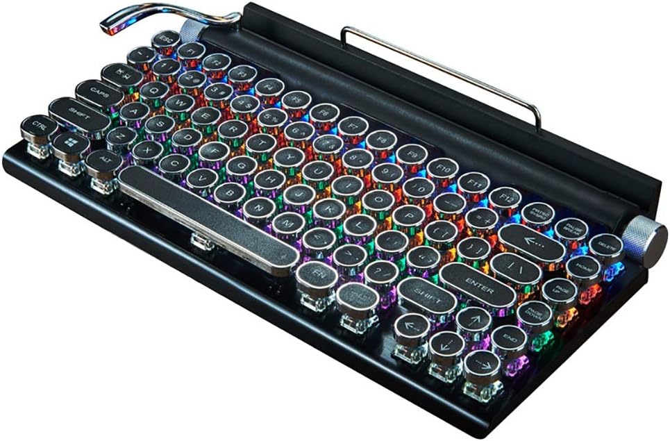 Kanqingqing Bluetooth Keyboard Dot Retro Typewriter Mechanical Keyboard Punk Keycap Phone Tablet MAC Bluetooth Mechanical Keyboard (Color : Black, Size : 31x17x3CM)