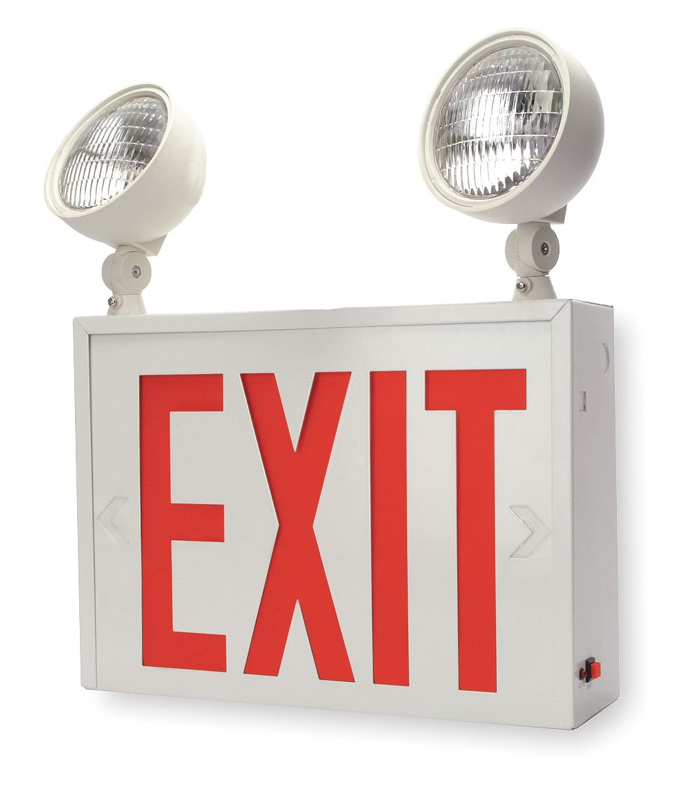 Exit Sign w/Emergency Lights, 12.7W, Red Industrial