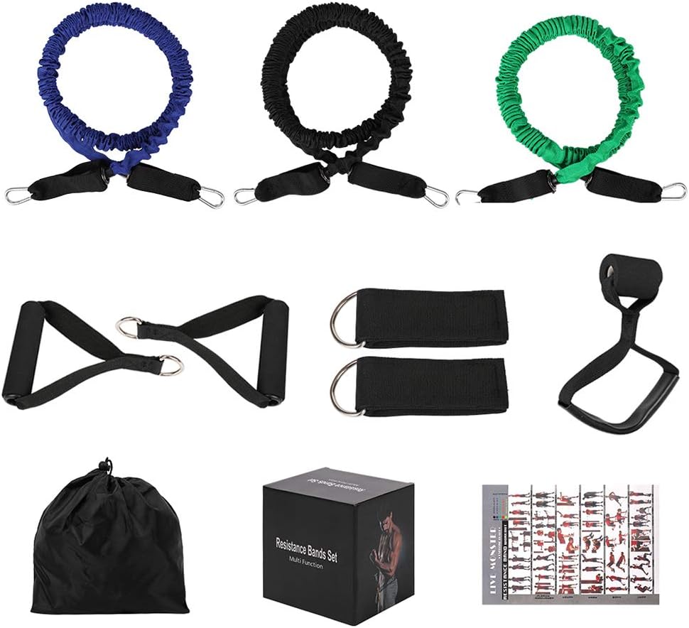 SHENGMEI Latex Tension Tube Belt Resistance Bands Set, 11 Pieces Exercise Elastic Bands Set,Latex Tension Tubes with Double Protection-Safety Nylon Sleeves