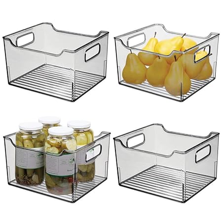 mDesign Juego de 4 cajas para nevera con asas - Organizador de ...