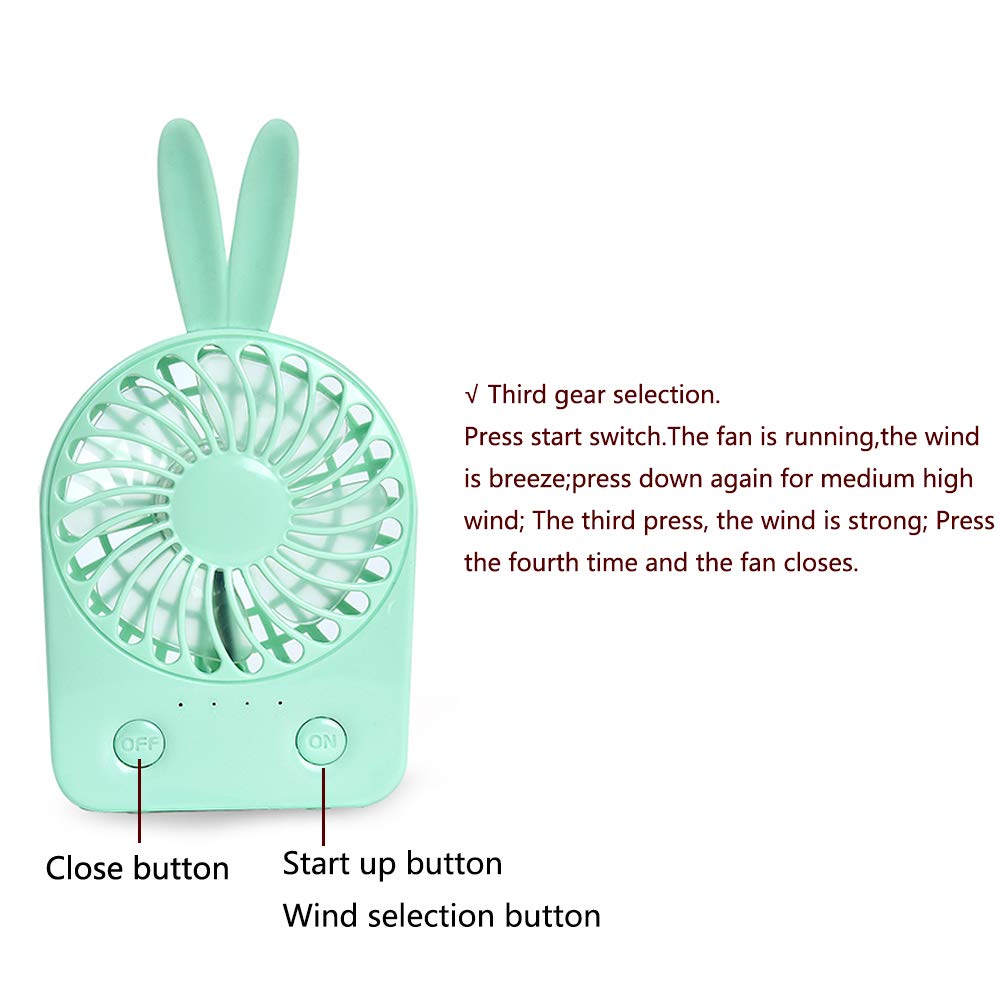 Paraclement Portable Desk Fan with Rechargeable, 1000mA Mini Rabbit Fan, Outdoor Activities Office, For Home Office Travel Ourdoor, Green