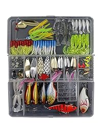 Set señuelo de pesca Threemart Fishing Lure incluye señuelos cuchara, señuelos de plástico, popper, manija, Rattlin, carnada giratoria y más