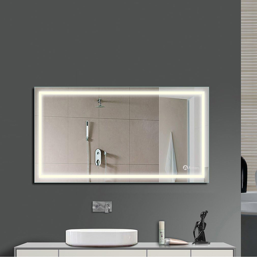 Anten LED Bathroom Illuminated Mirrors 800 x 600 mm Makeup Vanity Mirror with Lights 18W 4000K Natural White, Wall Mounted Light Up Mirror for Bathroom Bedroom Toilet