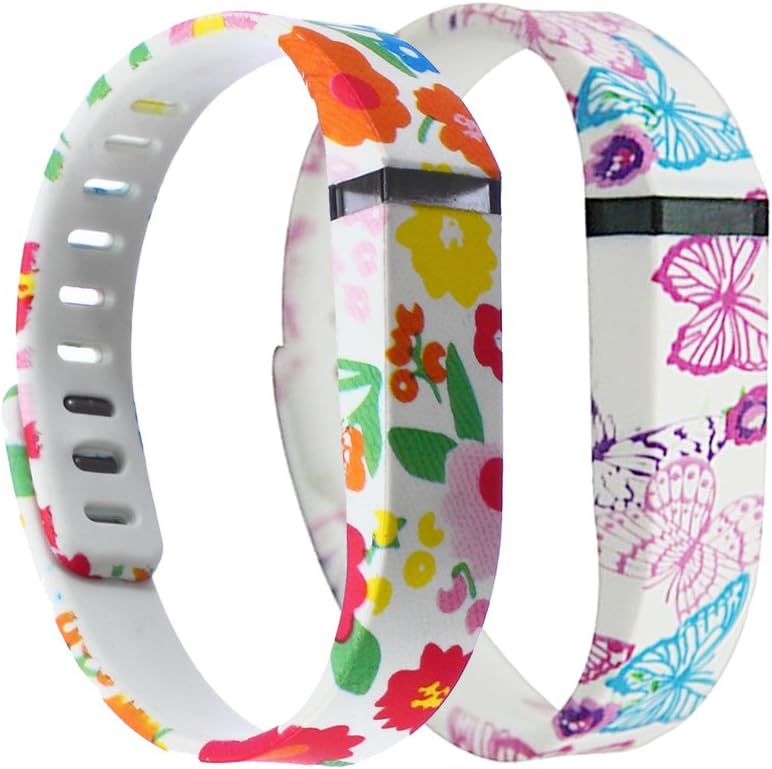 VENUSTEK Wristbands Replacement Band With Clasps for Fitbit FLEX Only/No tracker/Flowers&Butterflies (Small) Pack of 2
