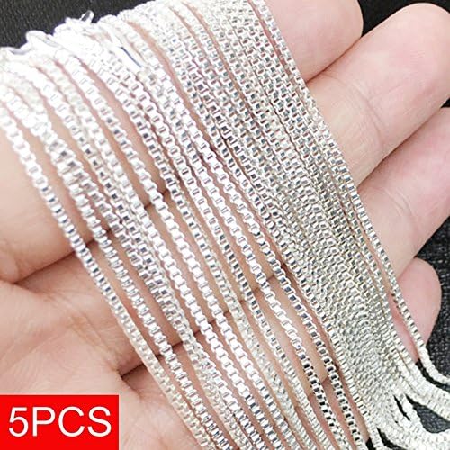 Wholesale 5PCS 925 Sterling Silver Charm 1.4MM Box Chain Necklace (DIY Necklace) Silver 5PCS 16 INCH