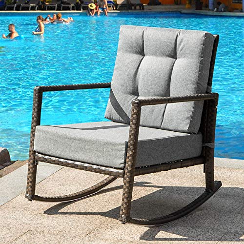 Amazon Com Merax Patio Swing Pe Rattan Wicker Rocking Chair