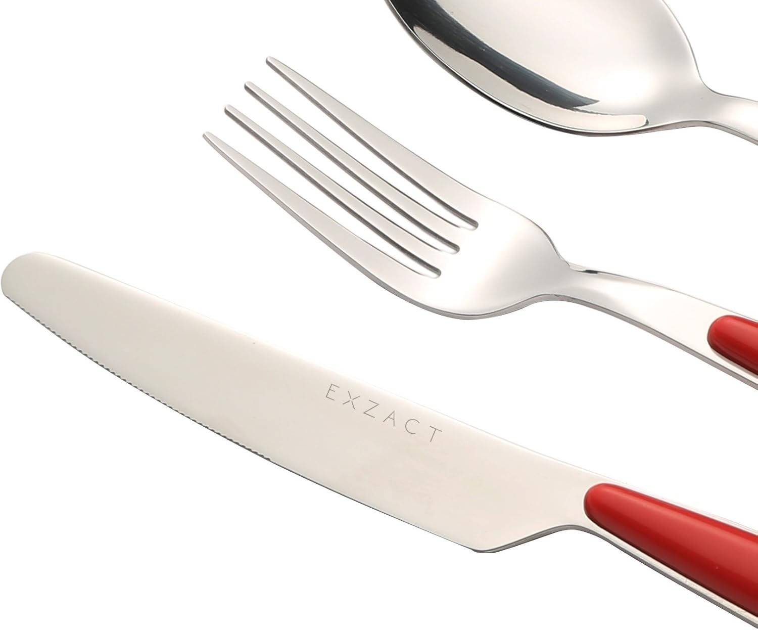 EXZACT Cutlery Set of 24, Stainless Steel with Color Handles - 6 Forks, 6 Dinner Knives, 6 Dinner Spoons, 6 Teaspoons - EX07 (Red x 24) - Image 5