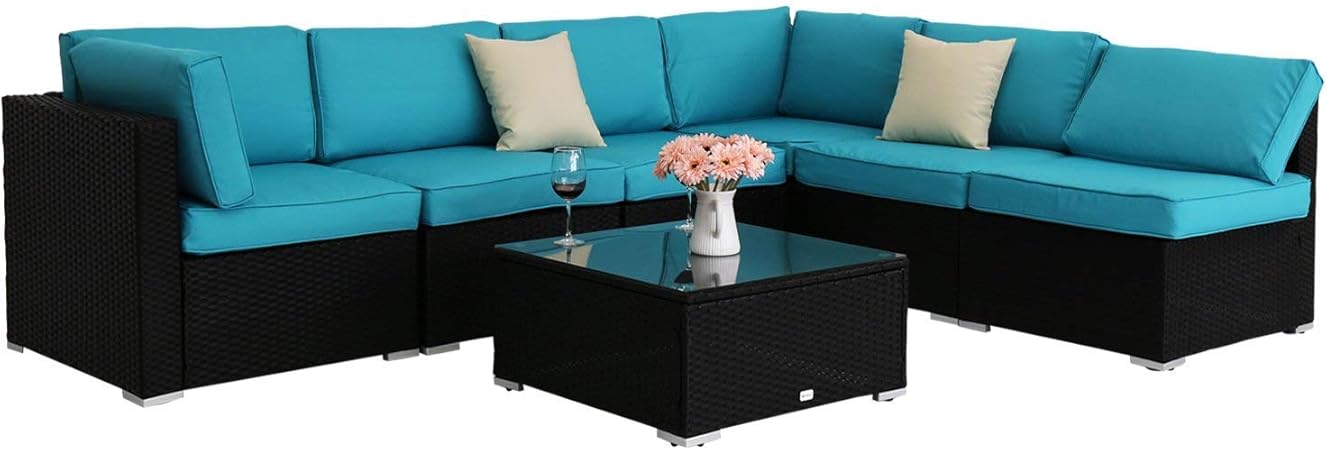 Amazon Com Outdoor Wicker Furniture Sectional Sofa 7 Pc Rattan