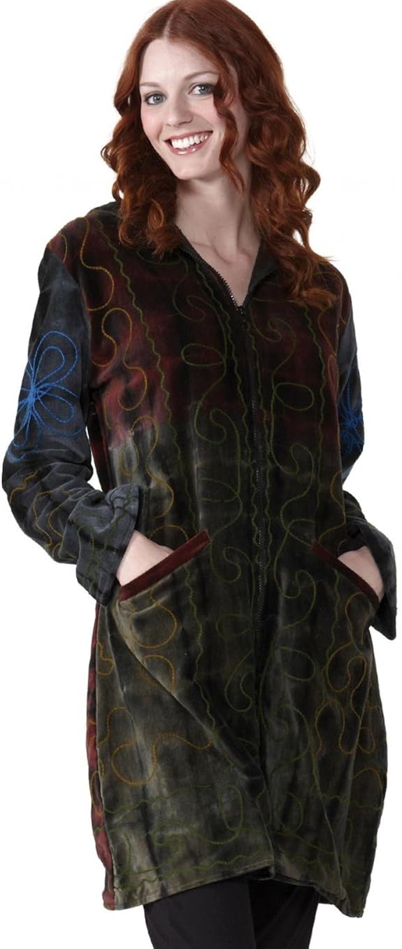 Velvet Tie Dye Effect Hoodie Jacket (Medium, Moss Green and Wine