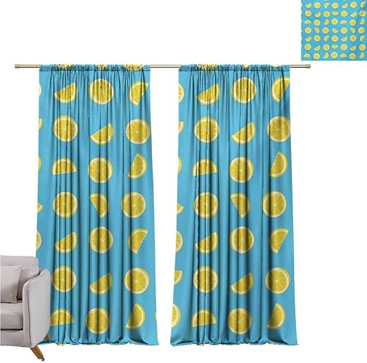 Amazon Com Andrea Sam Grey Curtains Yellow And Blue Fresh Lemon
