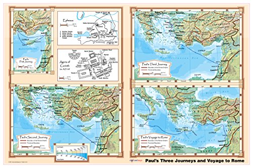 Paul's Journeys and Voyage to Rome - Bible Christian Wall Map Poster 36x24 Paper 2016