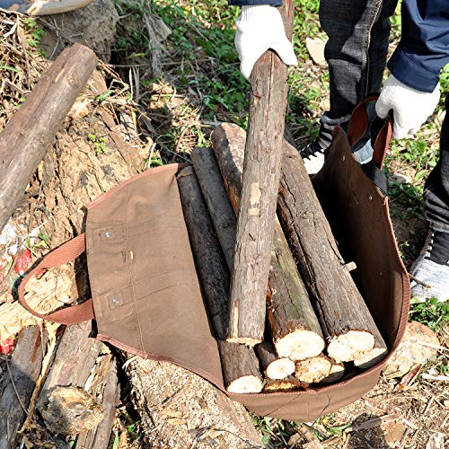 Firewood Log Carrier with Gloves Durable Canvas Wood Holder Bag Large Capacity for Fireplace & Outdoor - Thumbnail 4