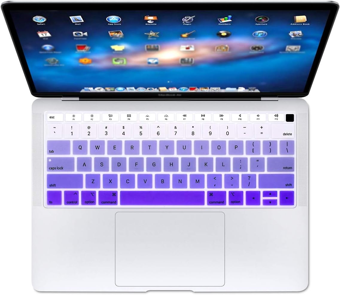 compatible with Macbook Air 13 inch Keyboard Cover Soft Silicone Protector 2023 2022 2021 2020 2019 2018 for Mac Air 13 Inch Model A1932 with Retina Display, Gradient Purple