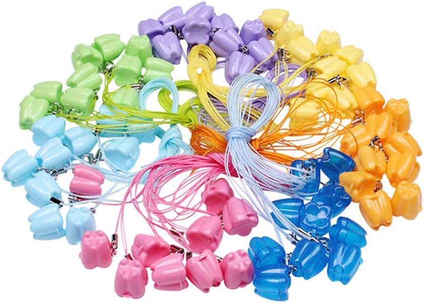 Teeth Storage Box, YOUYA DENTAL Lovely Baby Milk Tooth Fairy Box Tooth Organizer Teeth Save Box Container with Necklace Case Gift for Kids Children- Colorful(50 Pieces)