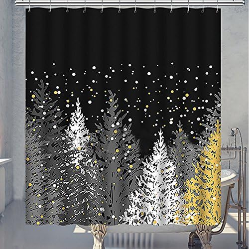 Waterproof Shower Curtains Polyester Thicken with 12 Plastic Hooks, (Snowing Tree 72×72 Inch)