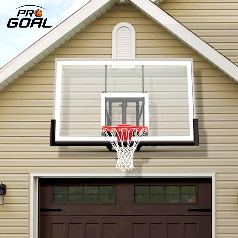 PROGOAL Basketball Hoop Garage Mounted Wall Adjustable-Height, with 60'', 72''Tempered Glass Backboard, Pro-Style Dual-Spring Breakaway Rim, Durable Bracket and Net …