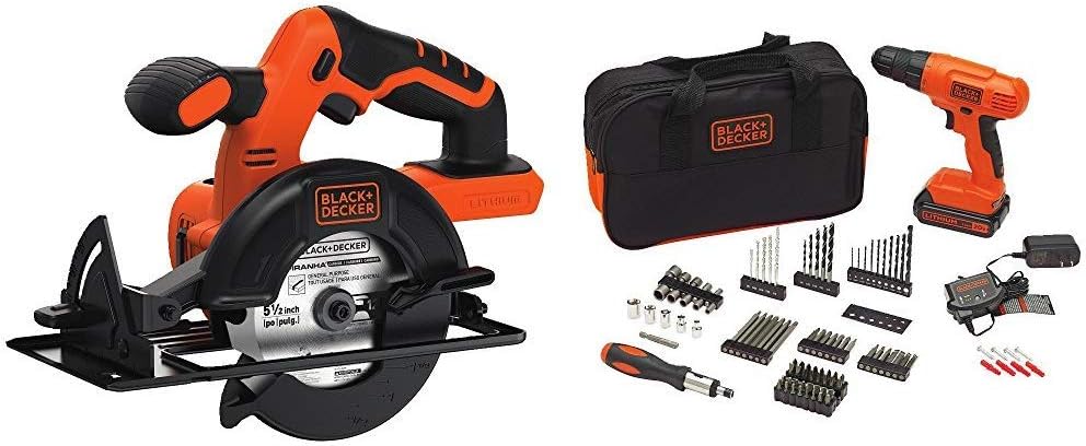 BLACK+DECKER BDCCS20B 20-volt Max Circular Saw Bare Tool, 5-1/2-Inch with BLACK+DECKER BDC120VA100 Cordless Project Kit with 100 Accessories
