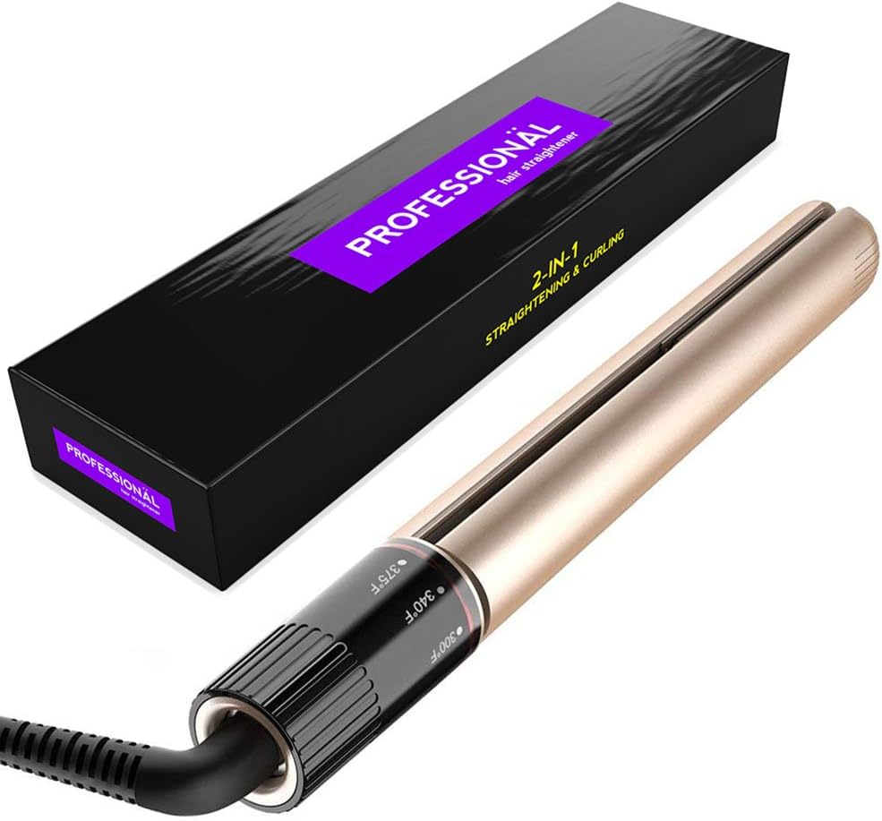Professional Hair Straightener, Flat Iron for Hair Styling: 2 in 1 Tourmaline Ceramic Flat Iron Rotating Adjustable Temperature and Salon High Heat 250°F-450°F, 1 Inch, Gold by Special Sun