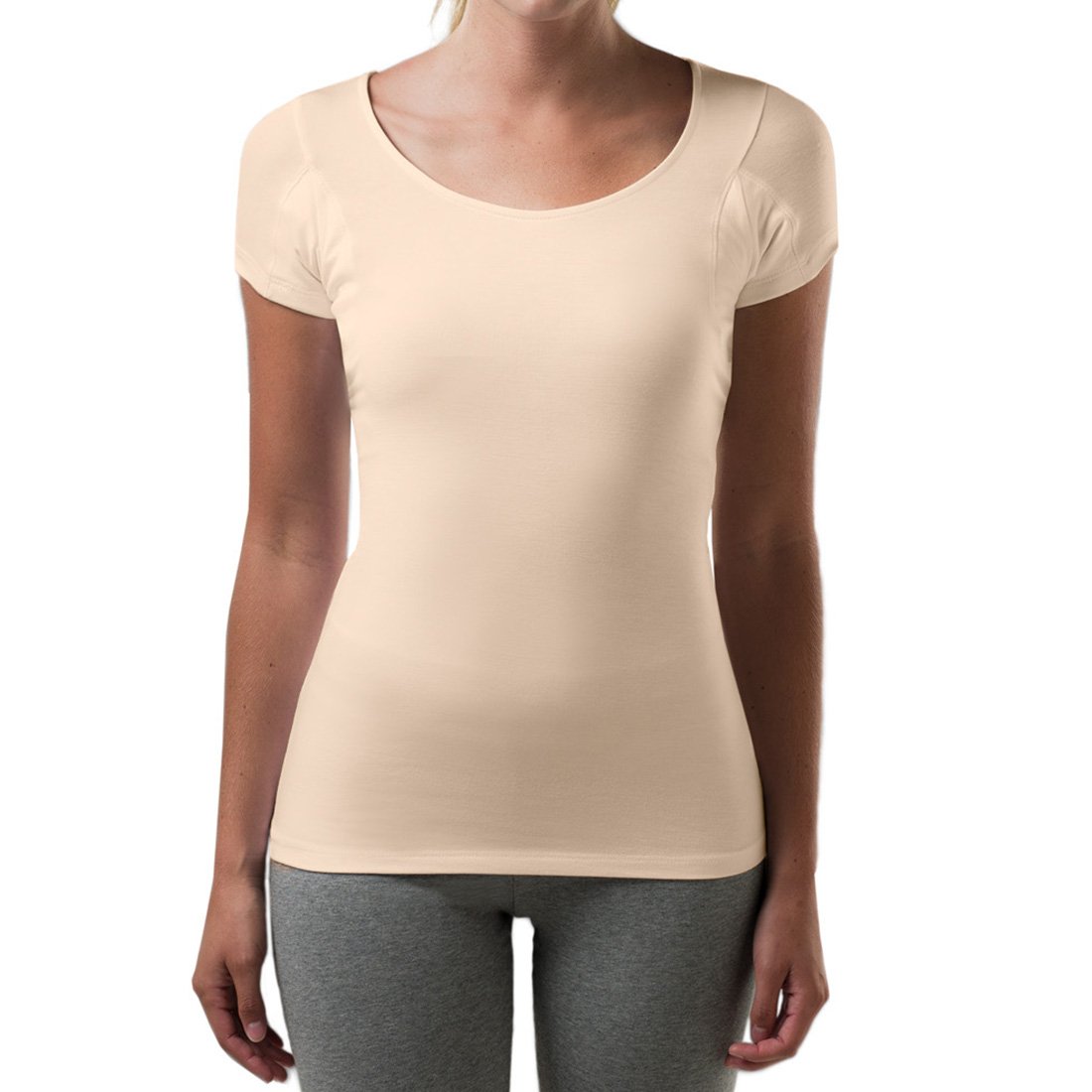 T THOMPSON TEE Sweatproof Undershirt for Women with Underarm Sweat Pads (Slim Fit, Scoop Neck)