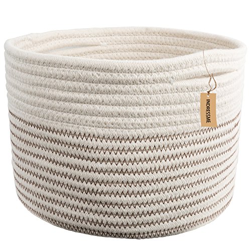 INDRESSME Small Storage Basket - Cute Cotton Rope Basket - Closet Storage Bins - Desk Basket Organizer - Baby Nursery Organizer for Toy Storage Bin- 9.4