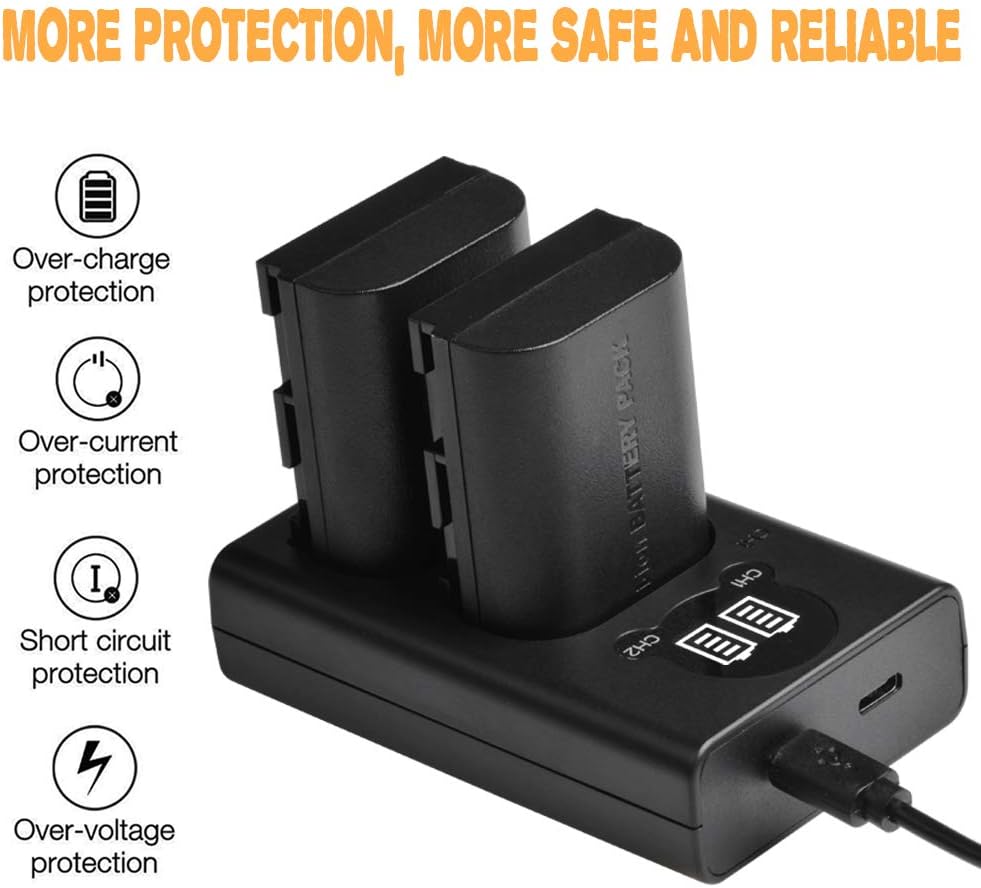 LP-E6 LP-E6N Pickle Power 2 Pcs 2600mAh 7.4V Battery & LED Dual Charger Compatible with Canon EOS 5D Mark II, 5D Mark III, 5D Mark IV, 5DS, 5DS R, 6D, 6D Mark II, 7D, 7D Mark II, 60D, 60DA, 70D, 80D.: Electronics