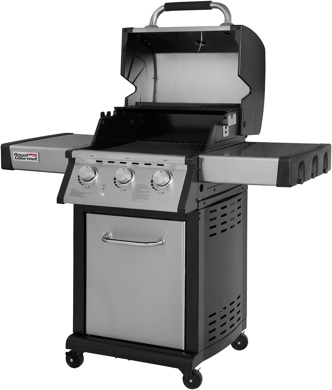 review Royal Gourmet MG3000 3-Burner Cabinet Propane Gas Grill, for Outdoor Backyard BBQ Cooking, Stainless Steel