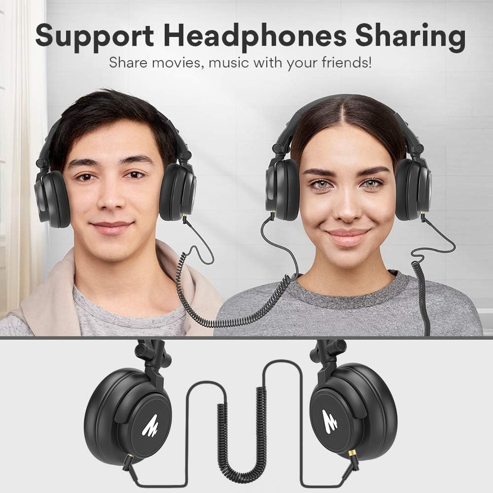 50MM Drivers Studio Headphones MAONO AU-MH601 Over Ear Stereo Monitor Closed Back Headphones for Music, DJ, Podcast (Black): Home Audio & Theater