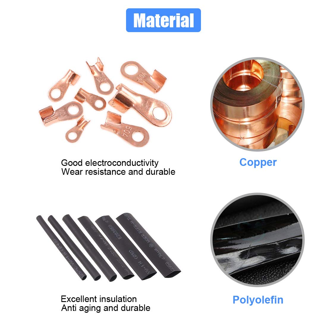 Glarks 300PCs Open Barrel Wire Crimp Copper Ring Lugs Terminal Connectors OT 5A-100A with Heat Shrink Tubing Assortment Kit for Auto Car Battery Cable - Image 5
