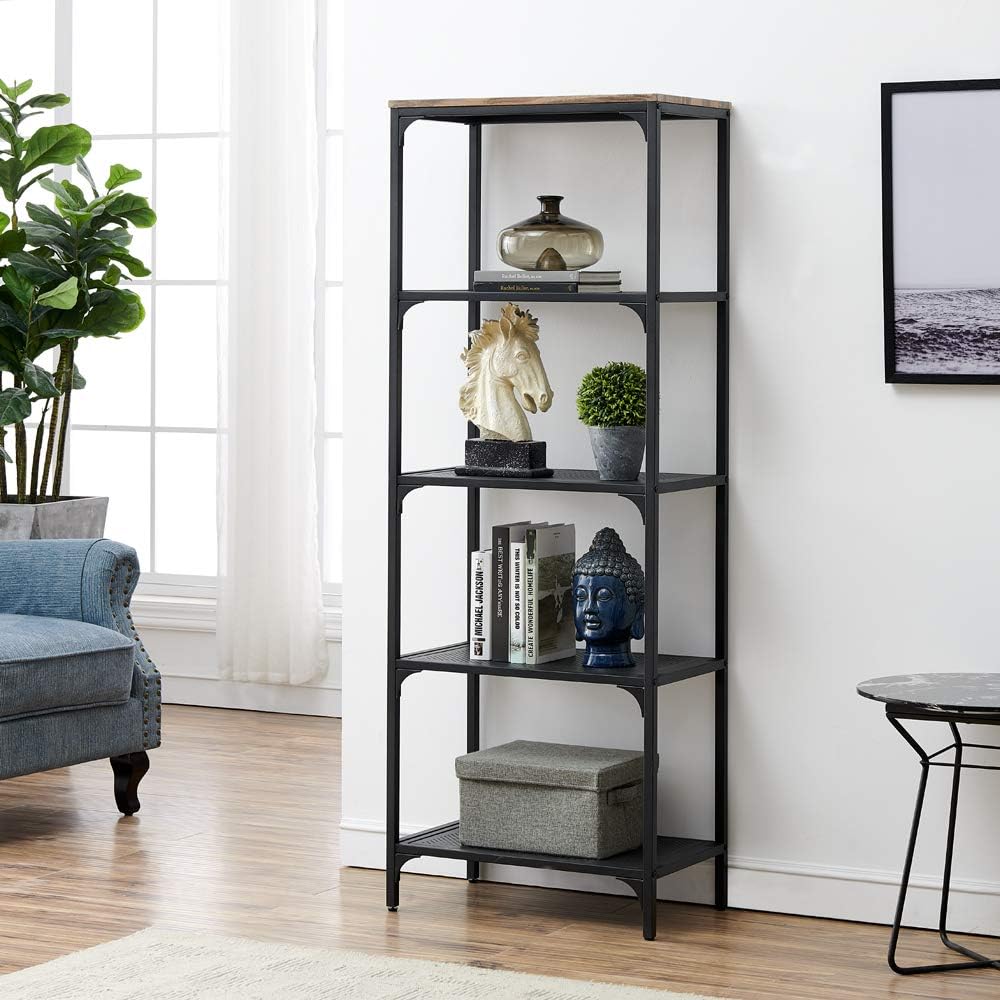 HOMYSHOPY 5-Tier Industrial Open Bookcase and Book Shelf, Shelving Unit Storage Display Rack Mesh Shelf Home Bathroom Organizer, 1-PC