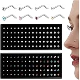 LOLIAS 80-160Pcs Nose Rings Studs for Women Men - Straight or L Shaped Surgical Stainless Steel Small Nose Studs Pin - Hypoallergenic 20G 22G Tiny Nose Piercing Jewelry 1.5/2/2.5/3 mm CZ