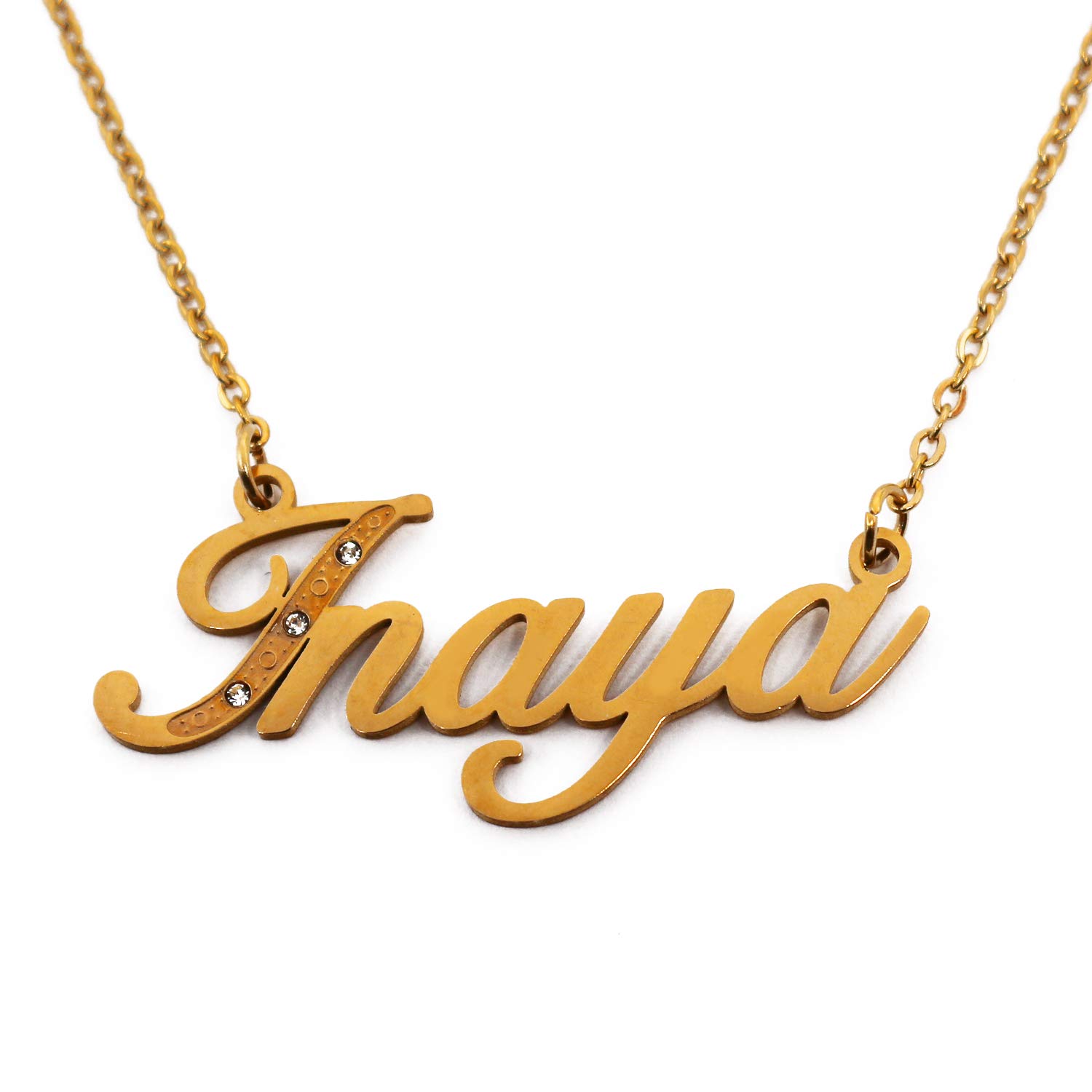 Inaya Italic Personalised Name Necklace With Cubic Zirconia Gold Plated, Custom Dainty Name Pendants, Jewellery for Ladies, Girlfriend, Mother, Sister, Friends