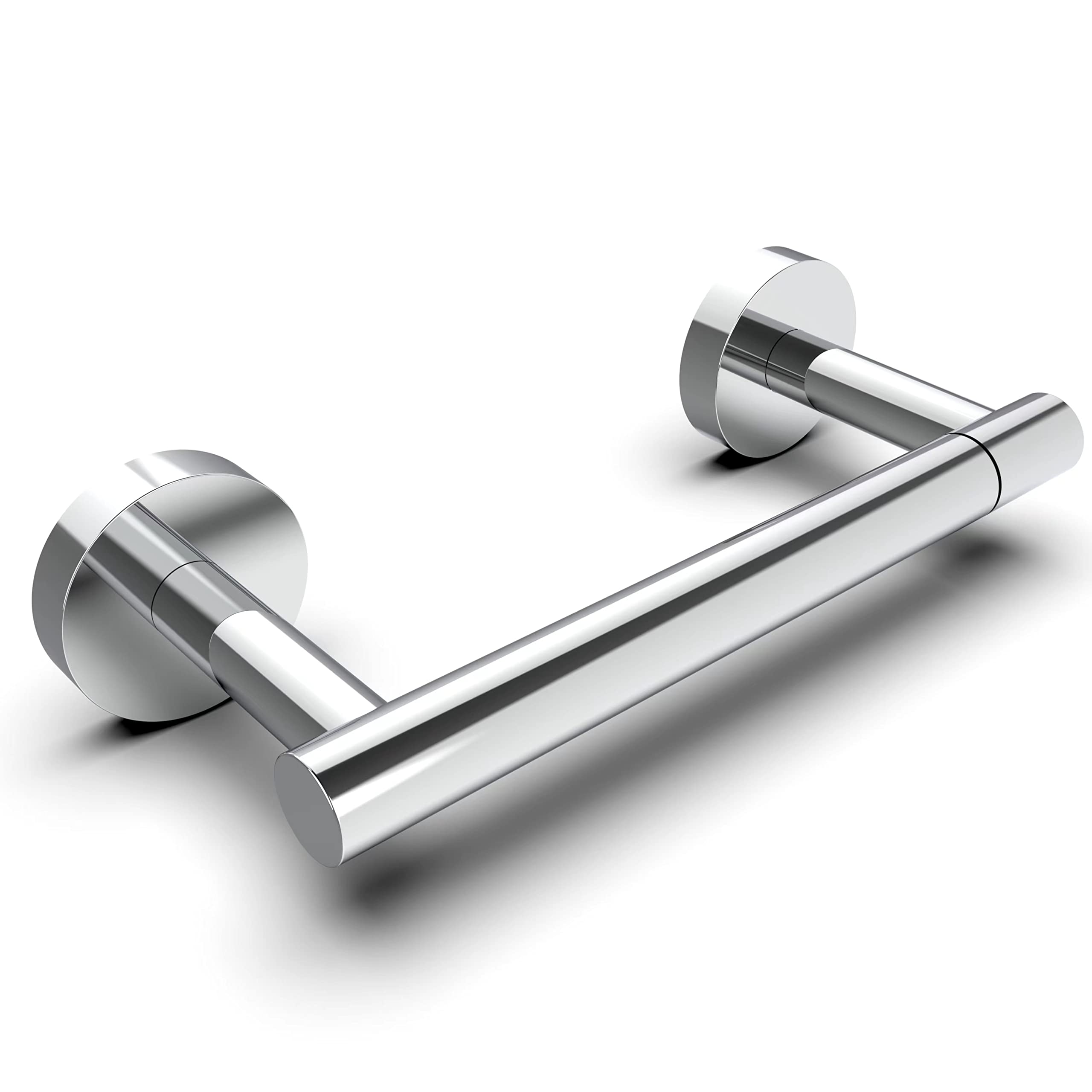 WZRUA Toilet Roll Holder Wall Mounted, Chrome SUS304 Stainless Steel Toilet Paper Holder, Double Post Pivoting Drilling Toilet Roll Holder(Round Base)