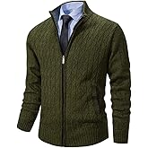 Msmsse Mens Cardigan Sweaters Full Zip Up Stand Collar Casual Knitted Sweater with 2 Front Pockets