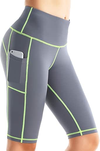 Rocorose Women's High Waist Yoga Shorts - Tummy Control 4-Way Stretch Workout Running Shorts With Side Pockets