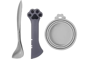 TiLanmiy Pet Food Can Cover Lid and Spoon Set, Silicone Can Topper and Multifuctional Mini Spatula Pet Can Opener, Plastic Spoon for Dogs Cats Feeding (C)